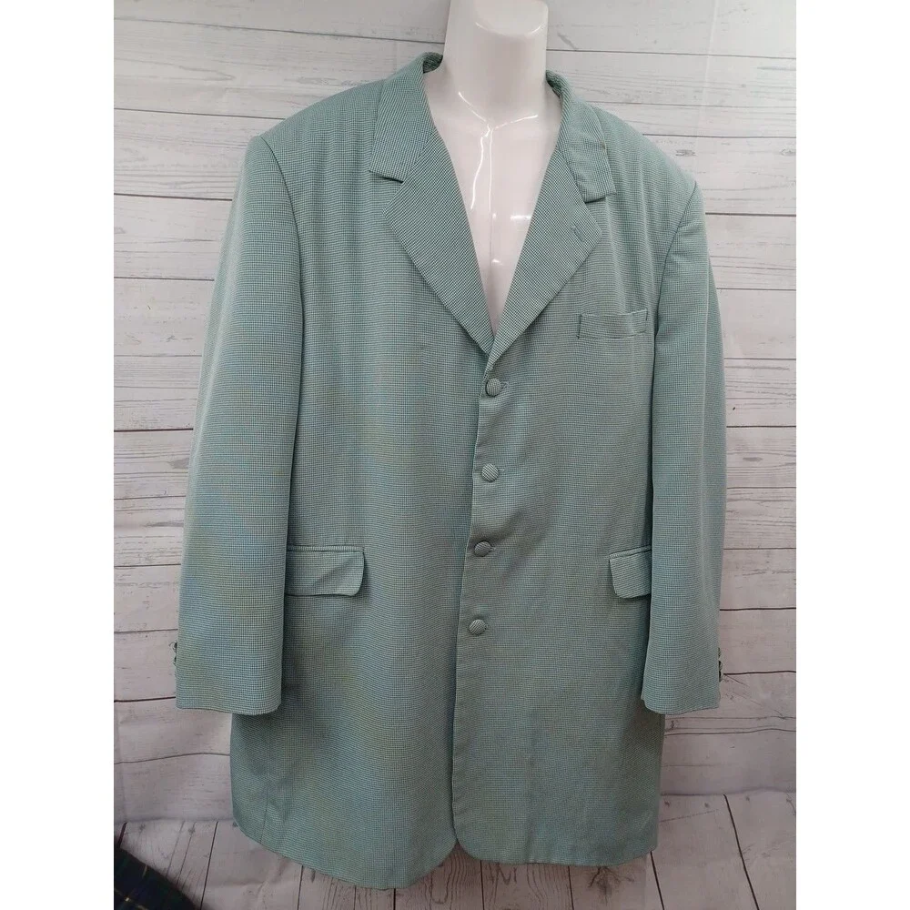 John Raphael Platinum Blazer Mens Green Houndstooth Sport Coat Sz 46R